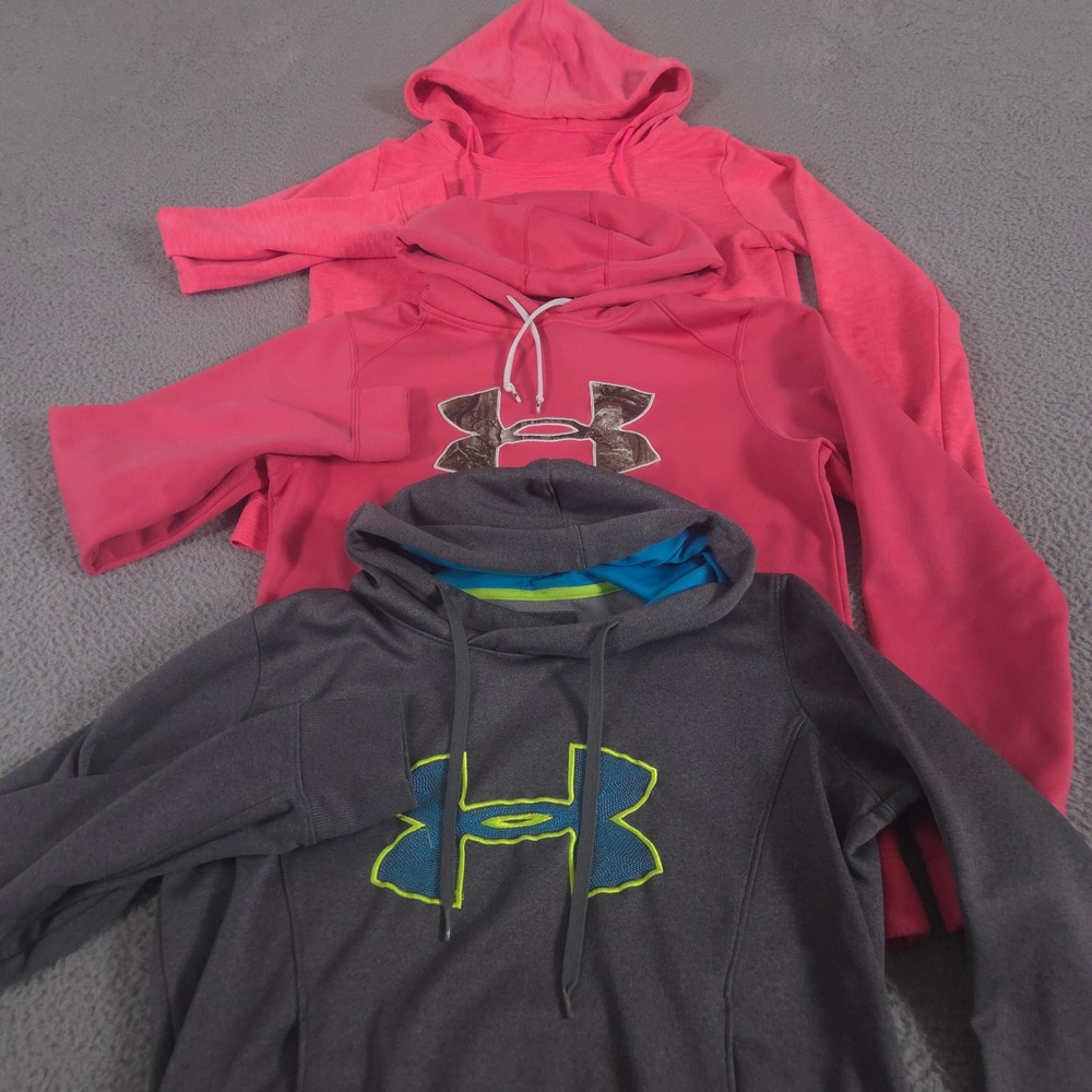 LOT OF 3 Under Armour Hoodie Womens Medium Pink Grey Realtree Storm Coldgear